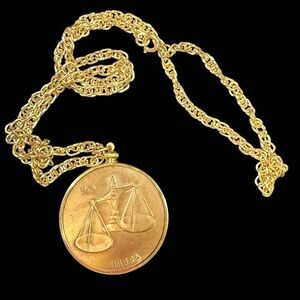 Vintage Libra Gold-tone and Bronze Pendant Coin Necklace
